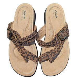 Clarks Collection Leopard Print Thong Sandals Womens US 11 W Ultimate Comfort